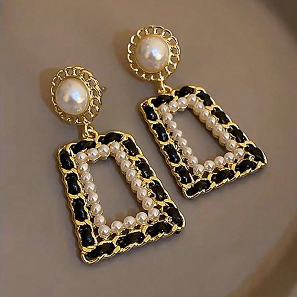 Geometric Faux Pearl Drop Earrings, High-End Quality